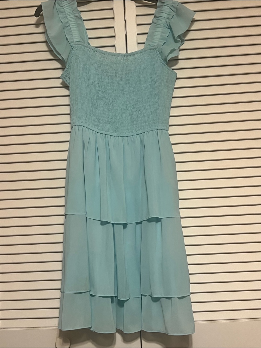 Women’s Aqua Tiered Ruffle Strap Dress with Smocked Bodice